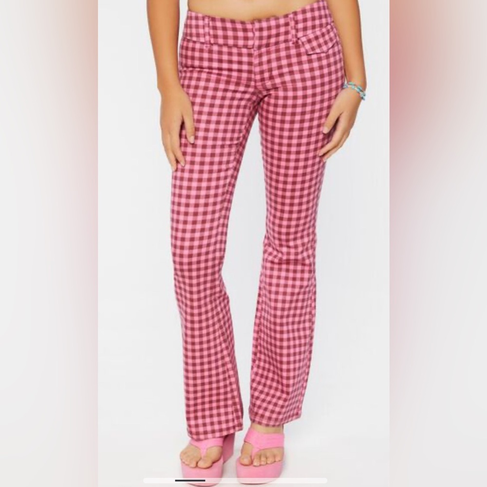 NWT Plaid Pink Gingham Stretchy Flare Low Rise Women's 👖 Pants 💖💫 Medium